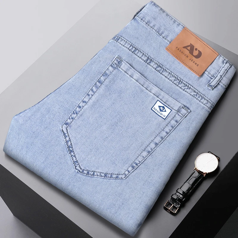 

Лето 2029, тонкие мужские джинсы из ледяного шелка на четыре сезона, свободные прямые широкие брюки