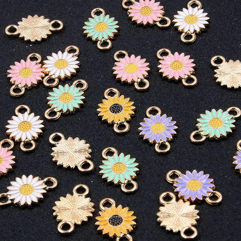 10Pcs 13*21MM 5 Color Charms Matching Daisy Flower Drop Oil  KC Gold Alloy Metal Connector For DIY Jewelry accessories