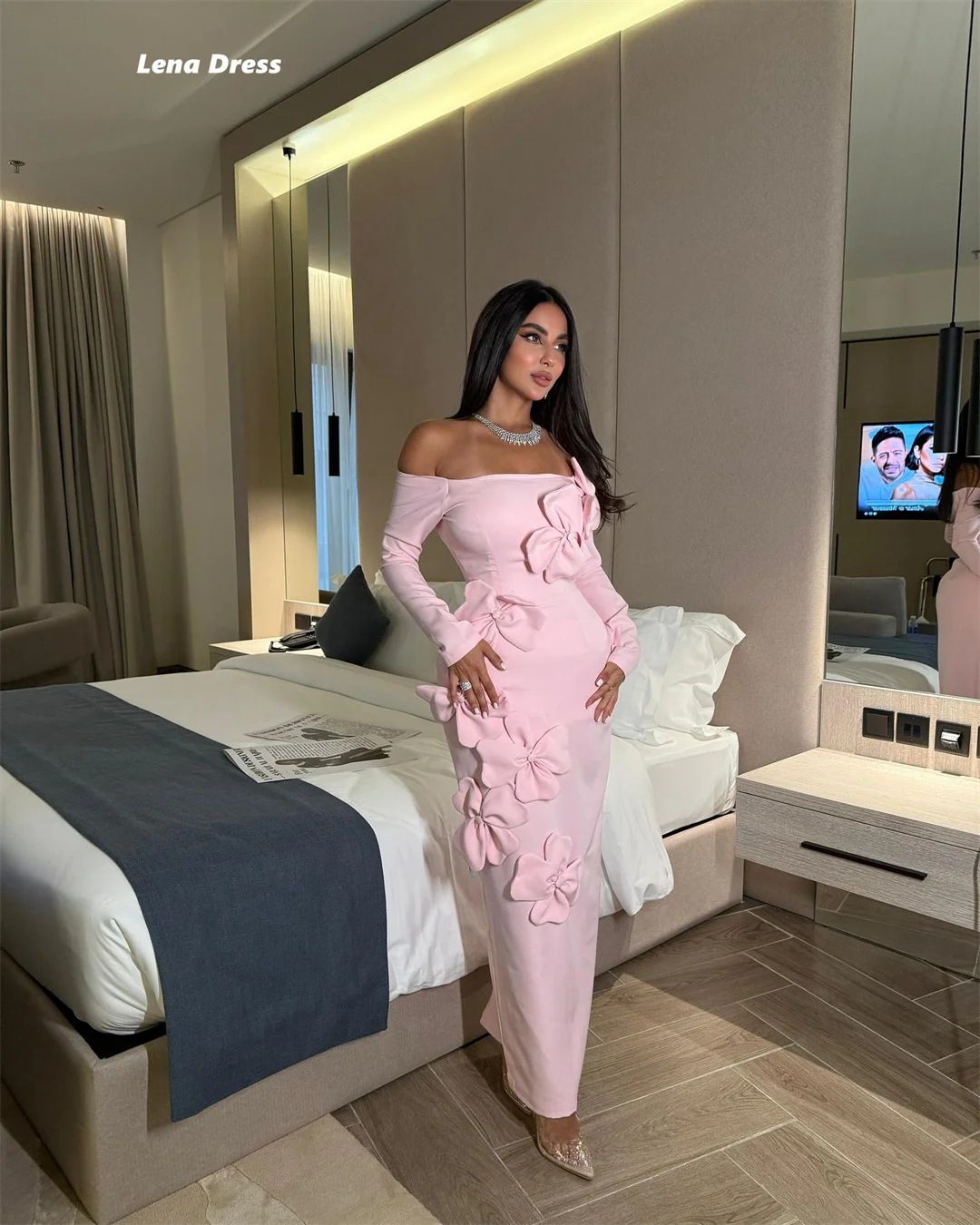 Lena fora do ombro vestidos de baile 2025 vestidos de luxo para vestidos de festa mulher 2025 vestido de festa luxuoso mangas compridas feito sob encomenda