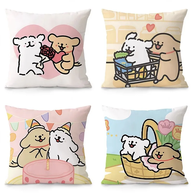 

Line Puppy Decorative Pillowcase Car Ornaments Office Living Room Sofa Home Pillowcase 18x18inch Cute Cushion Covers