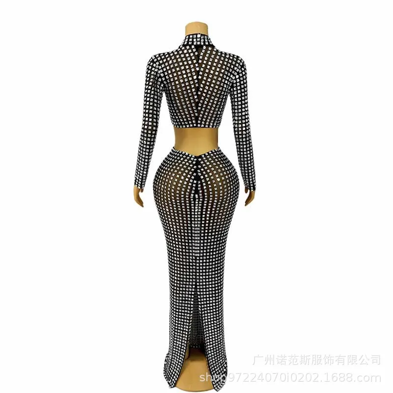 Light Luxury Black Fine Diamond Fashion Two-piece Set Photo Studio Exhibition Hall Red Carpet Catwalk Awards Ceremony Host Dress