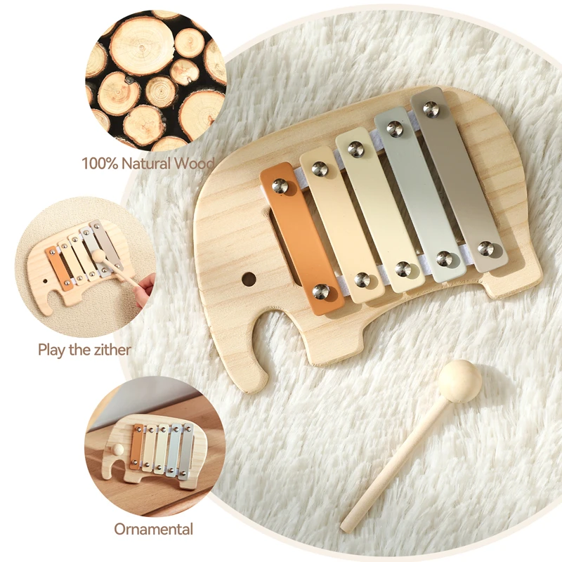 Jouet Montessori pour bébé, Instrument de Percussion d'éléphant de dessin animé, Xylophone, jouet pour bébé, Instruments de musique éducatifs sensoriels précoces, cadeau