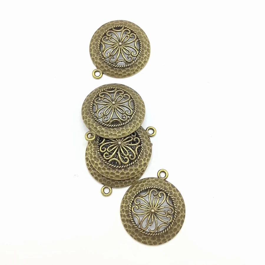 GraceAngie 15PCS Antique Style Bronze Look Jewelry Hollow Flower Pendants Charms Finding 27*27*6MM 02884