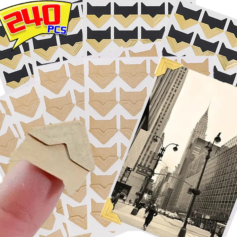 24/240PCS DIY Corner Sticker Kraft Paper DIY Vintage Stickers Scrapbook Self-Adhesive Photo Album Picture Frame Diary Decoration