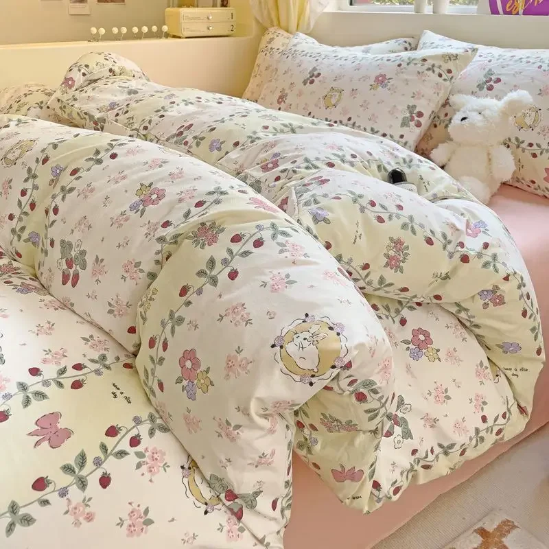 Ins Bedding Set Refreshing New Blue Wind CHIME  Four PIECE Set On Bed Washing Cotton Bed Sheet Bed Sheet Dormitory 3pcs