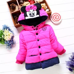 Winter Baby Girl Cotton Coat Color Blocked Single Breasted Hooded Cotton Coat Cute Cartoon Embroidered Cotton Jacket