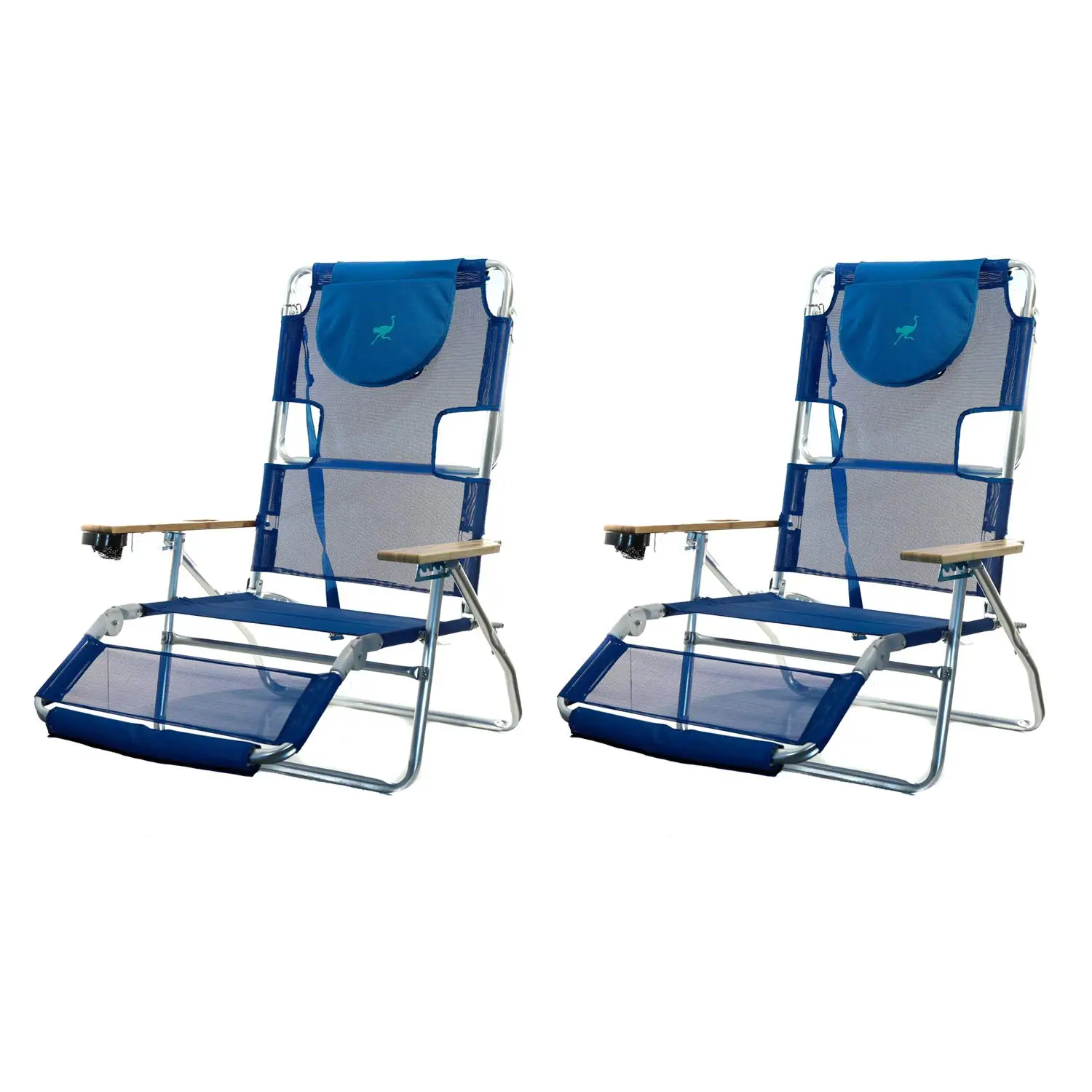 3N1 Lightweight Aluminum Frame 5 Position Reclining Beach Chair (2 Pack)