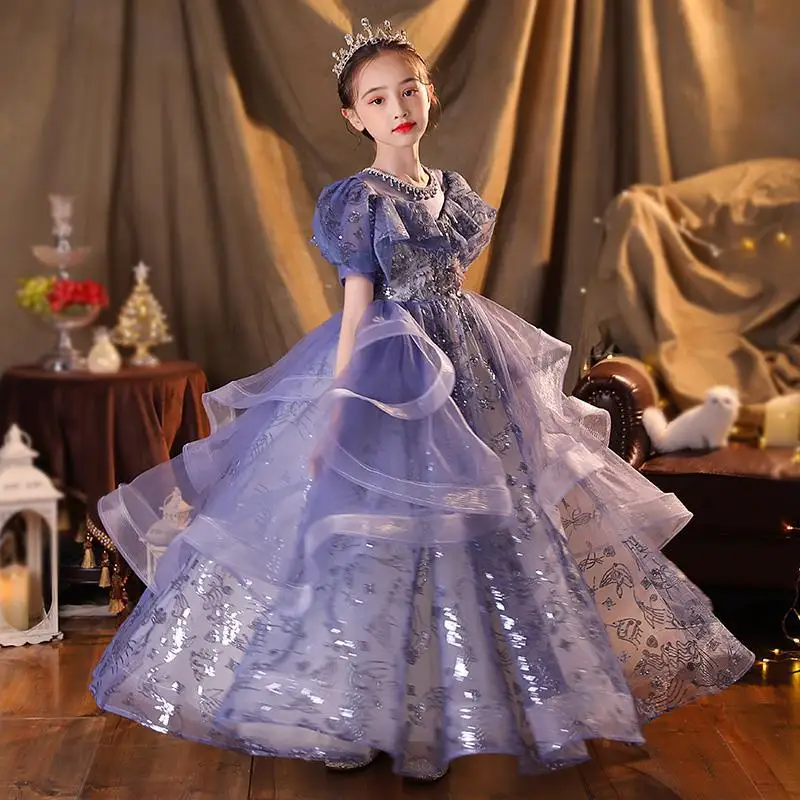 Gorgeous Kids Party Evening Gowns diamond sequins Ball Gown Flower Girl Dresses For children's Weddings First Communion Dresses