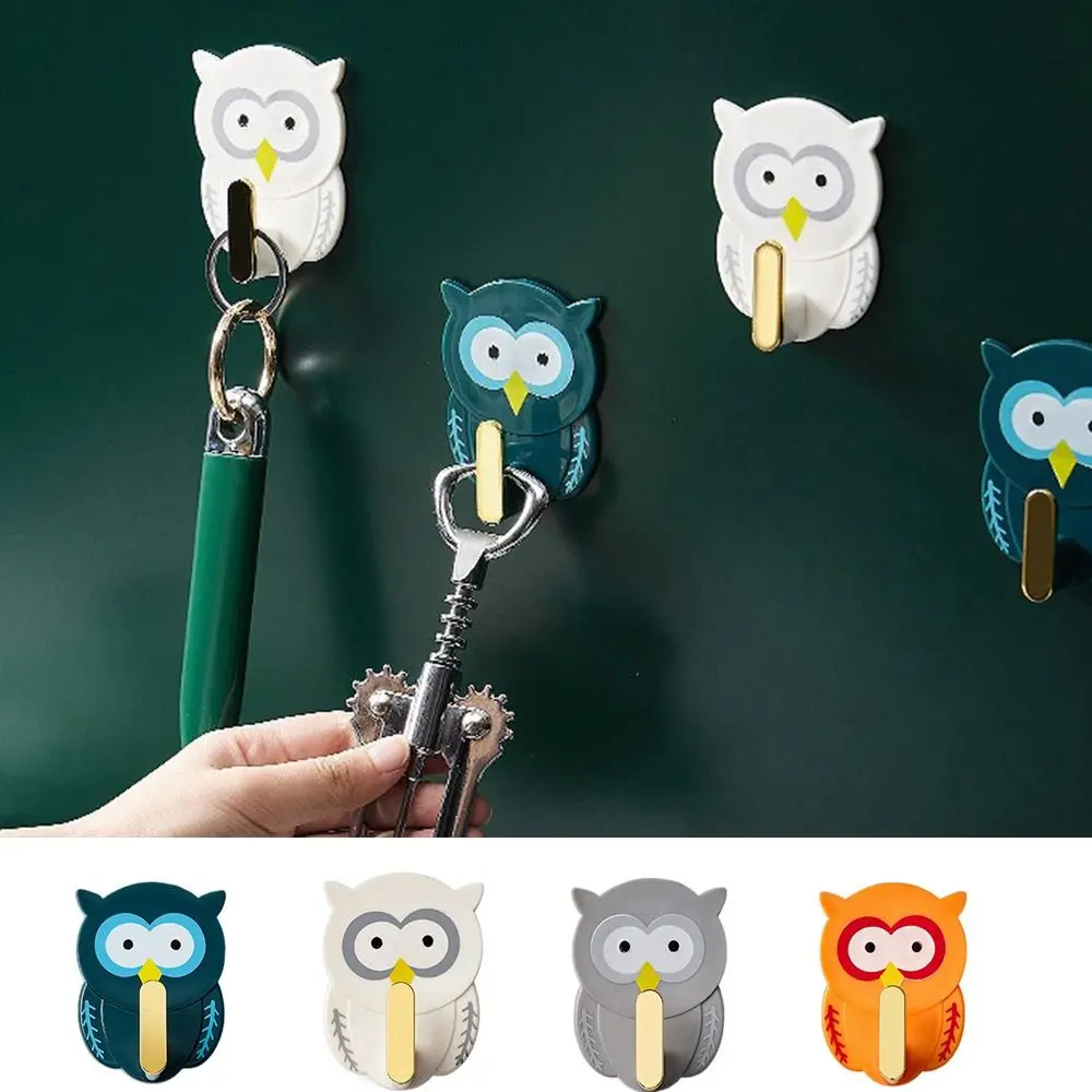 Key Holder Plastic Owl Hook Punch-free Small Key Bag Hanger Self Adhesive Strong No Trace Wall Storage Sticky Hook Robe