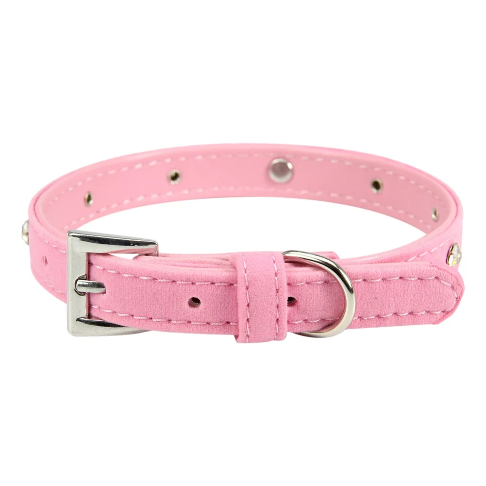 Soft Adjustable PU Leather Puppy Dog CollarBling Crystal Pendants Cat Pet Pink Collar Suit Pet Supplies Accessories