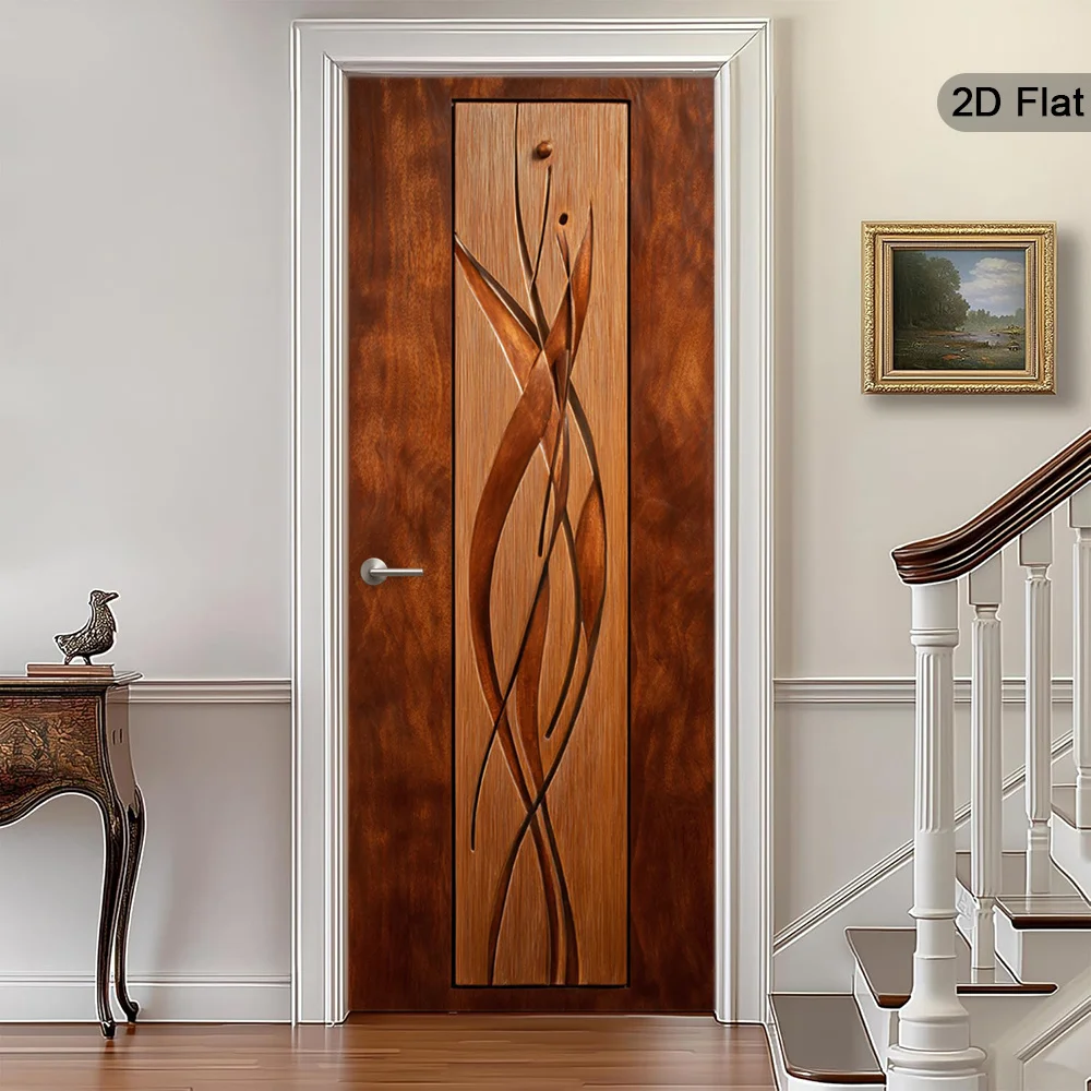 

1 pair of abstract carved self-adhesive door stickers, warm toned door decoration stickers, modern door murals, retro door stick
