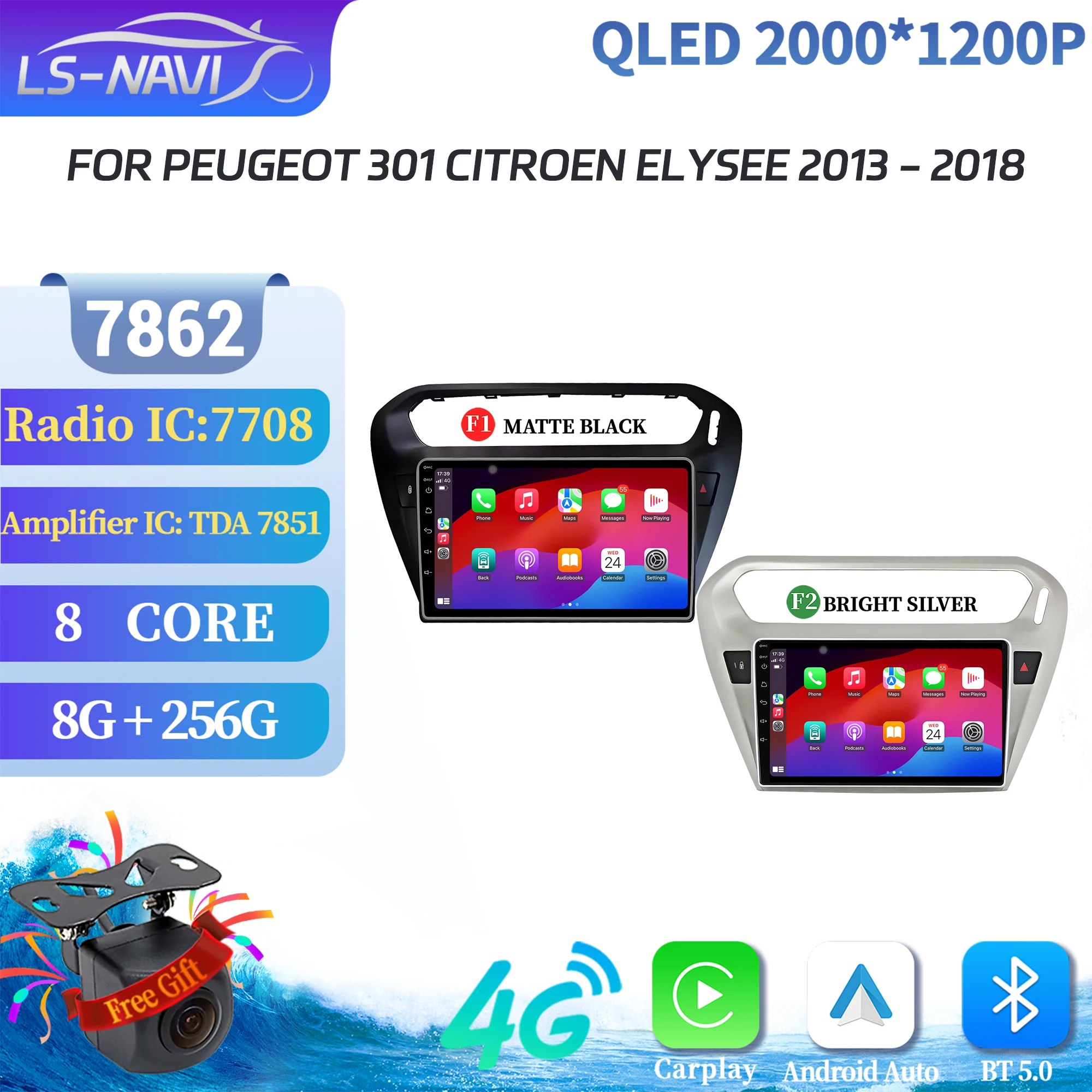 Android 14 Car Radio For Peugeot 301 Citroen Elysee 2013-2018 7862S 8G 256G 4G Wireless BT Carplay Stereo Touch 2K QLED Screen
