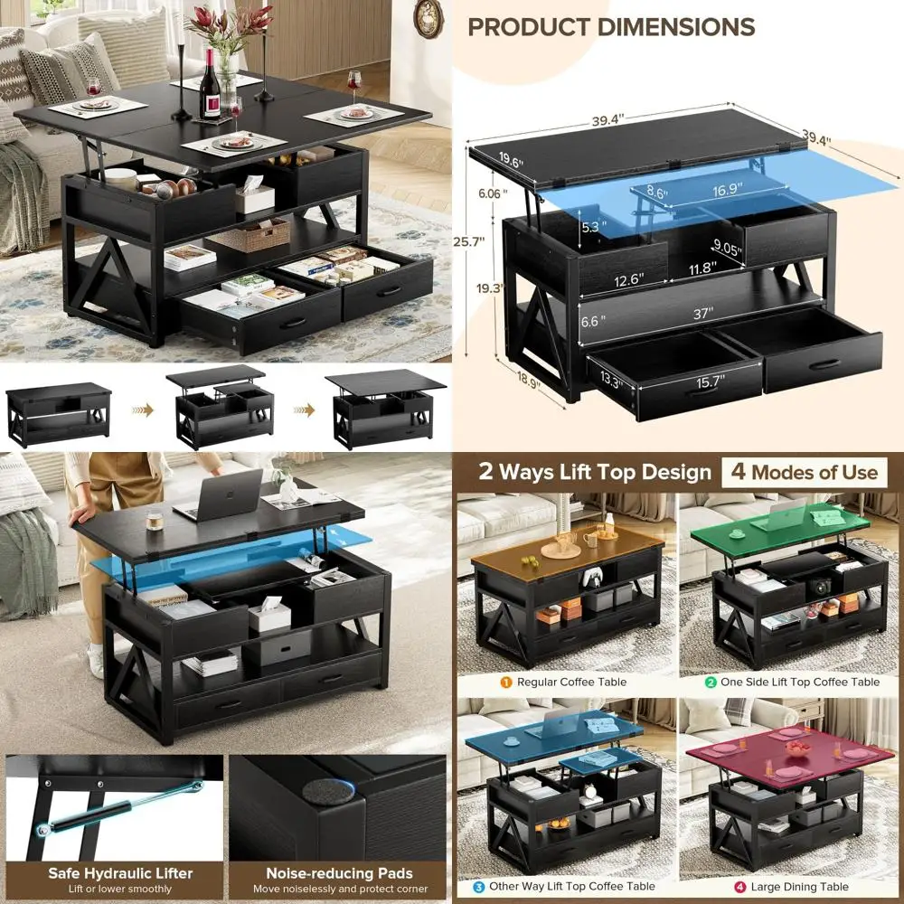 

Многофункциональный журнальный столик с подъемным верхом в стиле фермерского дома 40, ящики для хранения и скрытыми отделениями