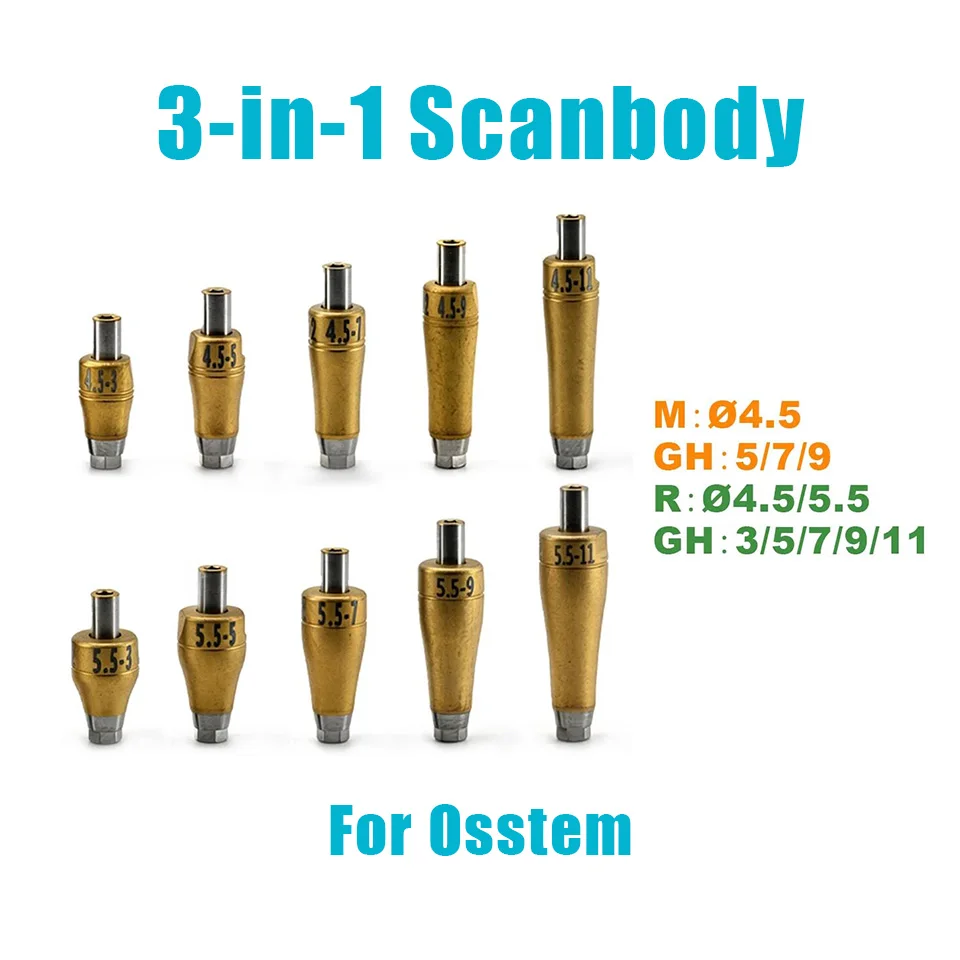 5pcs Osstem Dental Implant 3-in-1 System ScanBody Titanium (Healing Abutment&Transfer Coping) CAD/CAM Digital Intraoral Scanbody