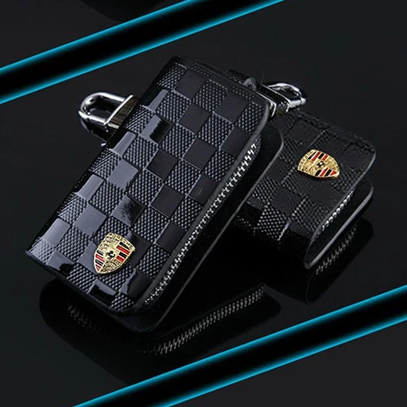 

Leather Car Key Bag Case Wallet Bag For Porsche Cayenne Panamera 911 Taycan Macan Boxster 918 Spyder Carrera GT Auto Accessories
