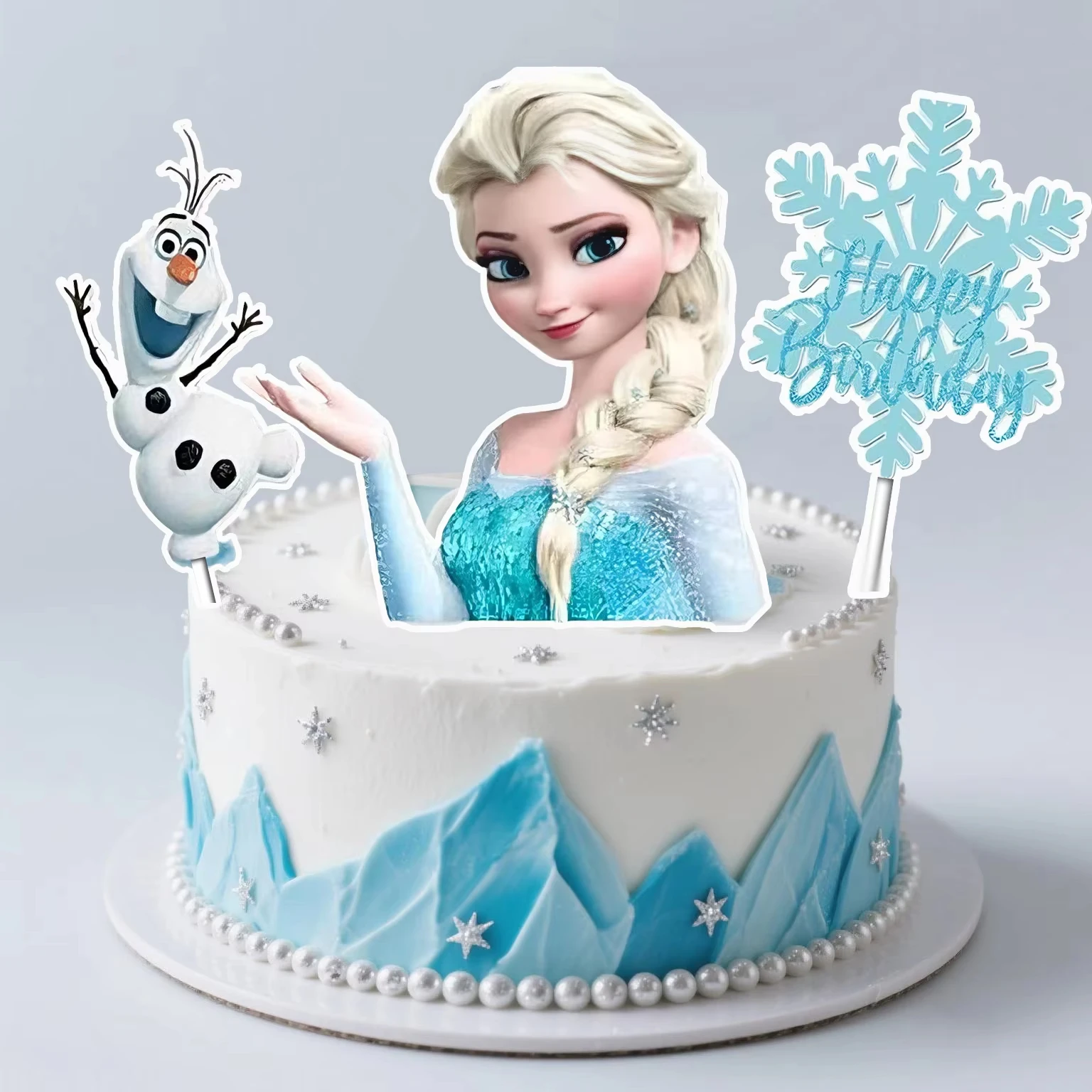 فروزن إلسا برينسيس الأزرق الاكريليك كعكة توبر لحفلة عيد ميلاد الديكور كب كيك القبعات العالية استحمام الطفل العلم كعكة ديكور