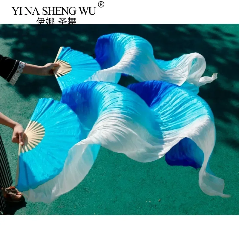 Feminino de alta qualidade véus de seda chinesa fãs de dança par de fãs de dança do ventre barato venda quente turquesa + roylblue + branco