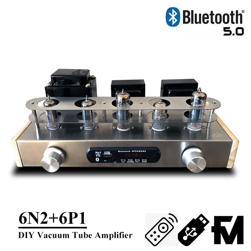 6n2 6p1 Vacuum Tube Amplifier Kit Diy 3.5w*2 Supports Usb Fm Aux Bluetooth 5.0 HIFI Audio Amplifier Vu Meter