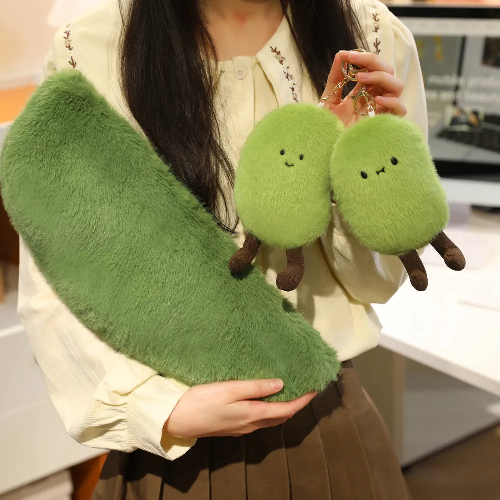 Cartone animato verde soia cialda di piselli peluche Kawaii Keychian bambola di pezza pianta pendente impiccagioni borsa decorazioni per la casa regalo di compleanno per bambini