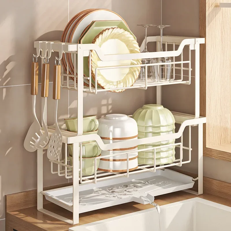 Kitchen bowl rack, drain rack, sink side dishes, tableware storage rack, sink countertop, narrow double-layer bowl drying rack
