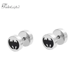 FairLadyHood 2018 New Bat Punk Earrings Barbell Women Men Earrings 8mm Round Punk Stud Earrings Men Jewelry 1 Pair