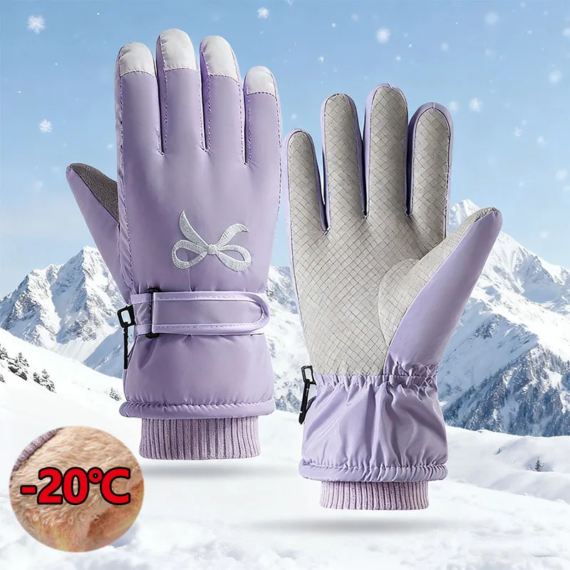 

Зимние лыжные перчатки для сноуборда для женщин, нескользящие водонепроницаемые теплые флисовые перчатки из искусственной кожи с сенсорным экраном, мотоциклетные велосипедные перчатки