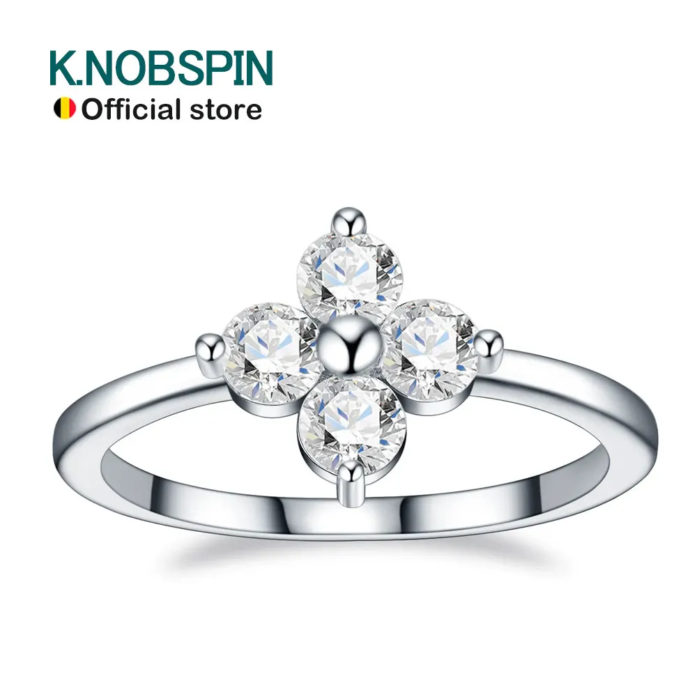 

KNOBSPIN D Color Moissanite Four-leaf Clover Rings for Women 2.5/3/3.5mm Diamond Wedding Ring GRA s925 Sterling Silver Jewelry