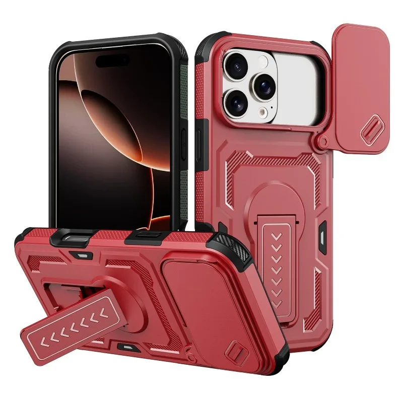 Coque innovante avec support pour iPhone 18 Pro Max, texture en fibre de carbone de luxe, particules antidérapantes, compatible avec la charge sans fil MagSafe.
