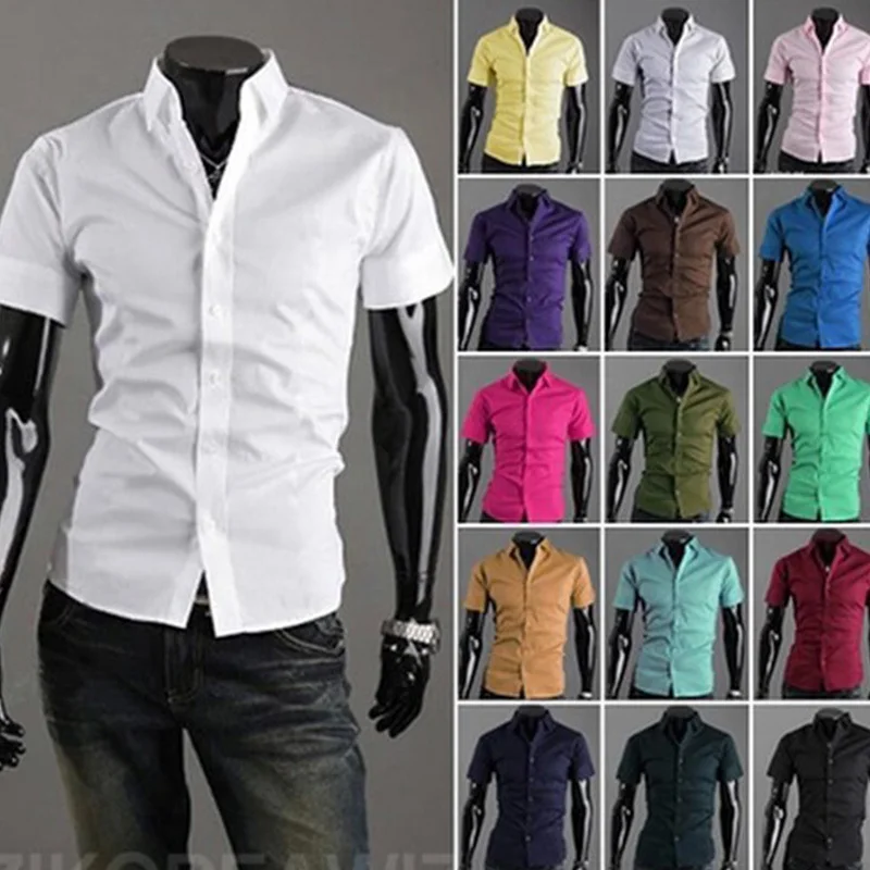 Men\'s Summer Korean Fashion Slim Fit Shirt Casual Social Business Dress Brand Shirts For Men Top Quality Short Sleeve 20 Colors