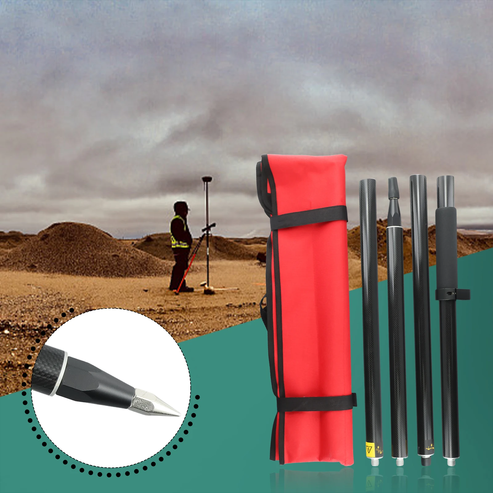 carbon-fiber-survey-pole-2m-with-four-5cm-sections-thread-5-8-for-gps-gnss-compatibility-lightweight-and-easy-to-carry