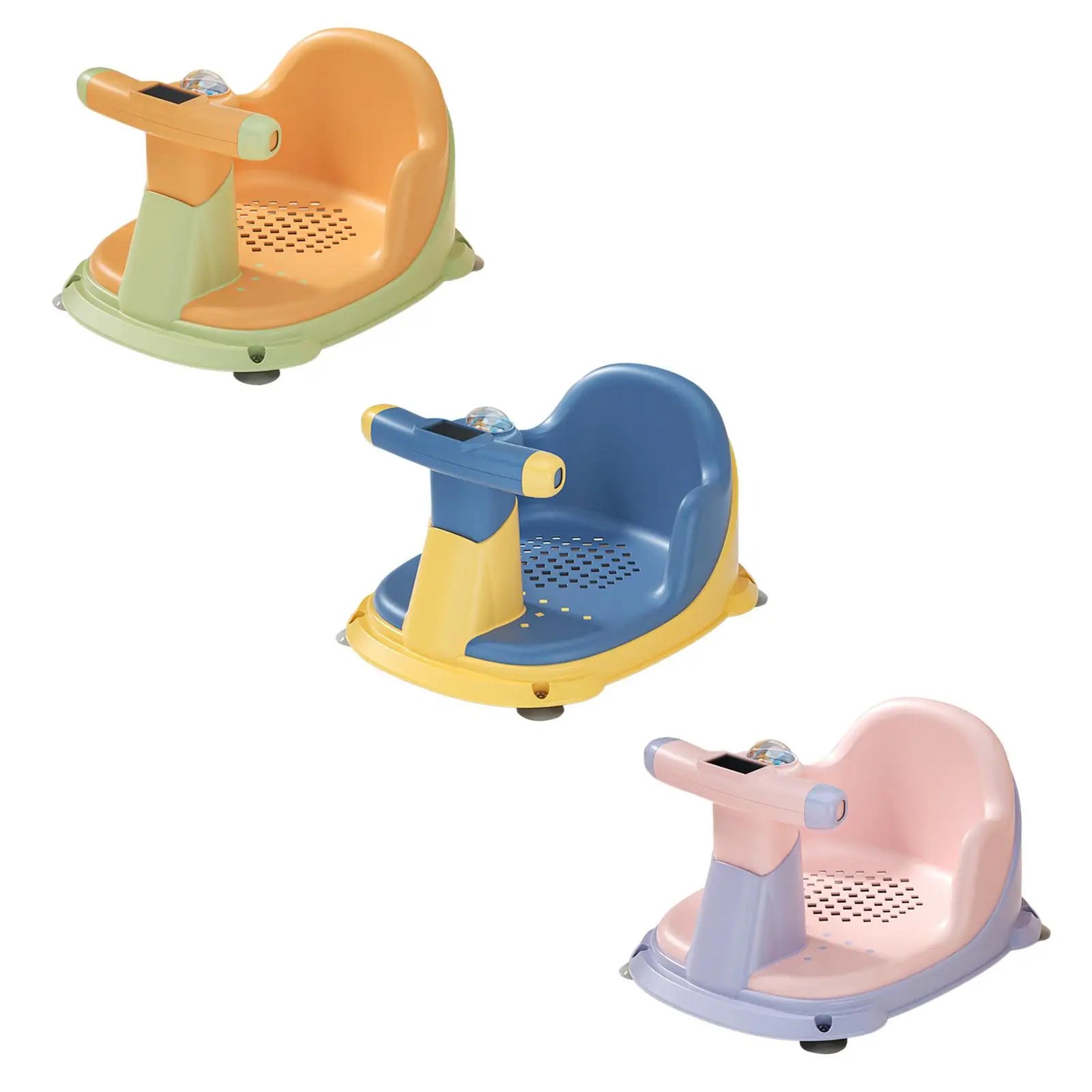 Non Slip Infant Bath Tub Seat Tub Sitting up with Water Thermometer Support Chair for Toddlers Baby Shower Newborn Girls Boys