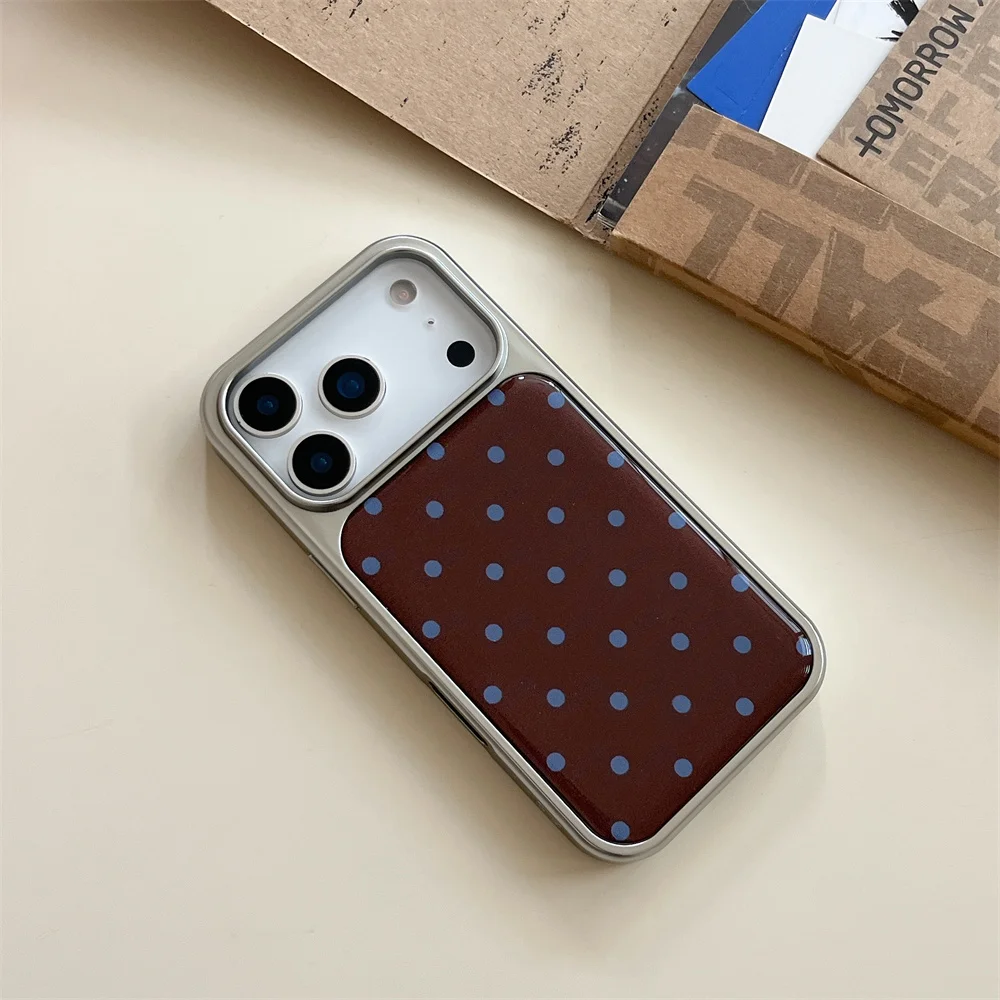 كوريا INS بسيط الأزرق البني البولكا نقطة الفضة جراب هاتف آيفون 17 13 14 15 برو ماكس 16 برو Fundas موضة غطاء مقاوم للصدمات #3