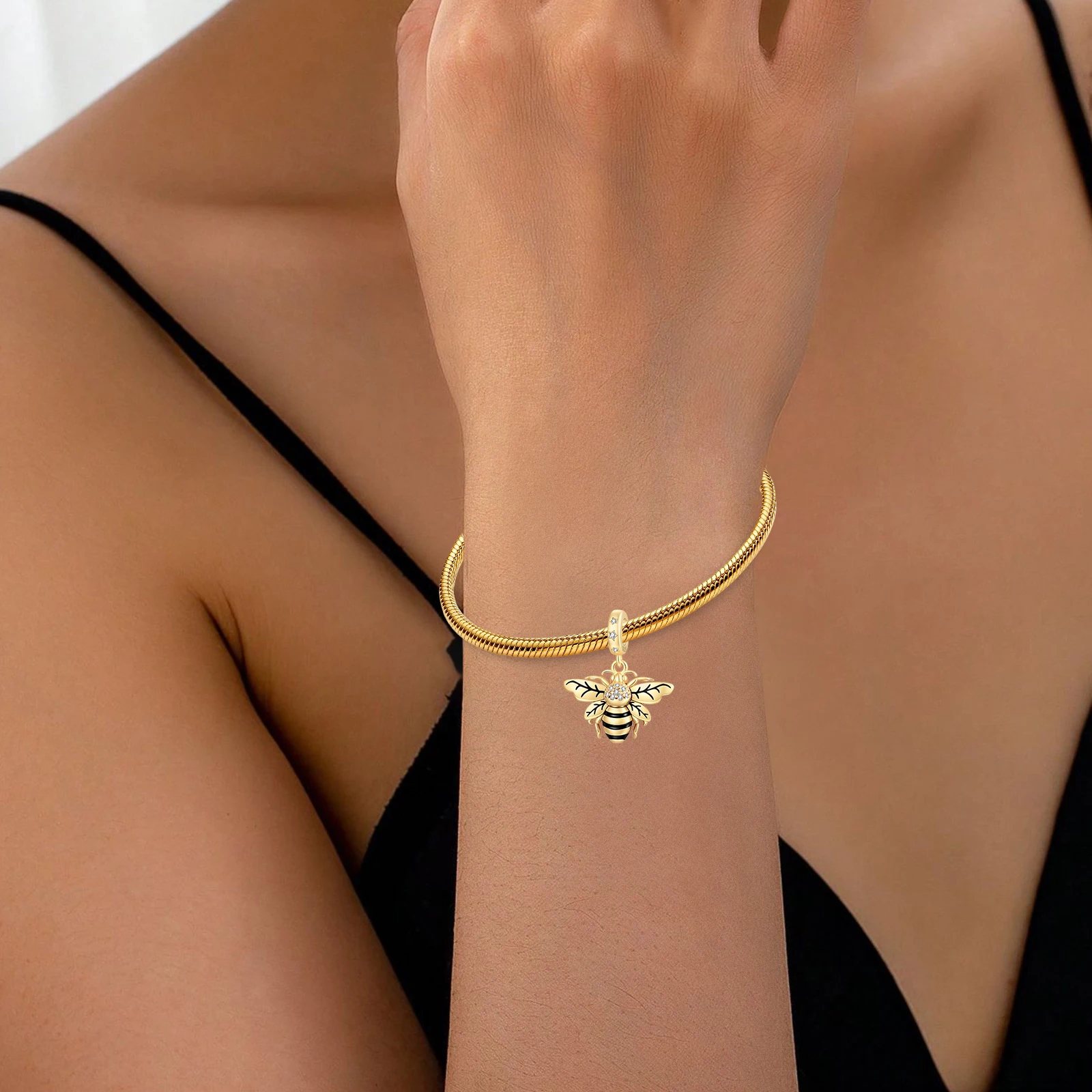 Original 925 Sterling Silver Charm Nature Insect Gold Honey Bee Pendant for Women Fit Original Bracelet Necklace DIY Accessories view 4