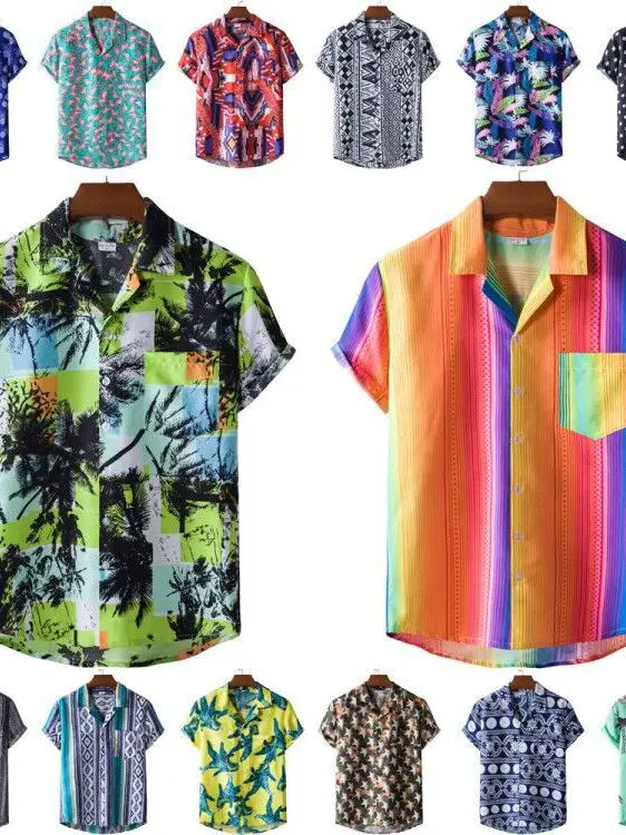 

Повседневная мужская ткань из полиэстера с принтом irt и откидным воротником, свободная посадка, летняя мода, базовый дизайн без ket