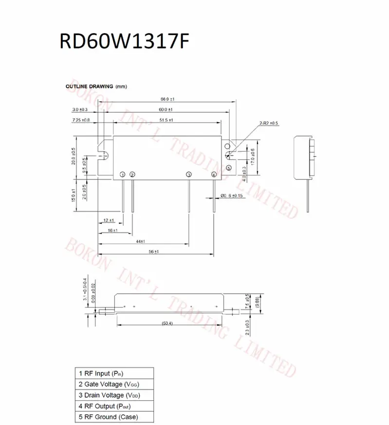 RD60W1317F 135-175 МГц 30 Вт/60 Вт 12,5 в/24 В для мобильного радиоприемника, радиочастота 135-175 МГц, поперечная справочная информация RA60H1317M