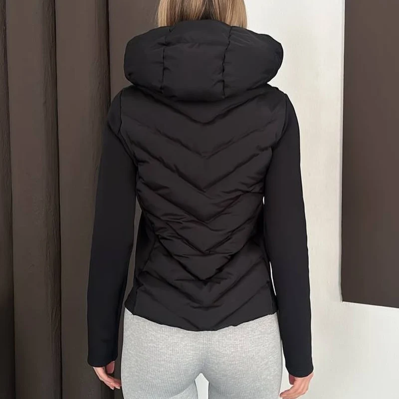 Jaqueta feminina preto inverno 2025 novos casacos e jaquetas ao ar livre com capuz senhora zip-up leve acolchoado jaquetas popular streetwear