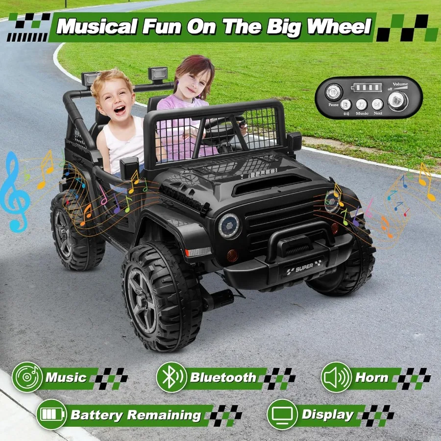 24V XL Ride on Car with Remote Control, 2 Seater 4WD/2WD Switchable Electric Car for Kids w/20 Inch Wide Seat, 4X200W Power Car