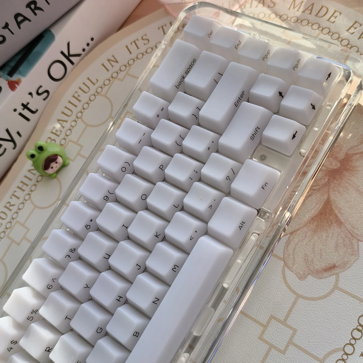 JCM-Tapa de tecla antiniebla Kermeates, pantalla de seda transparente, perfil OEM, 130 teclas para teclado mecánico Cherry MX 7U, tecla espacial