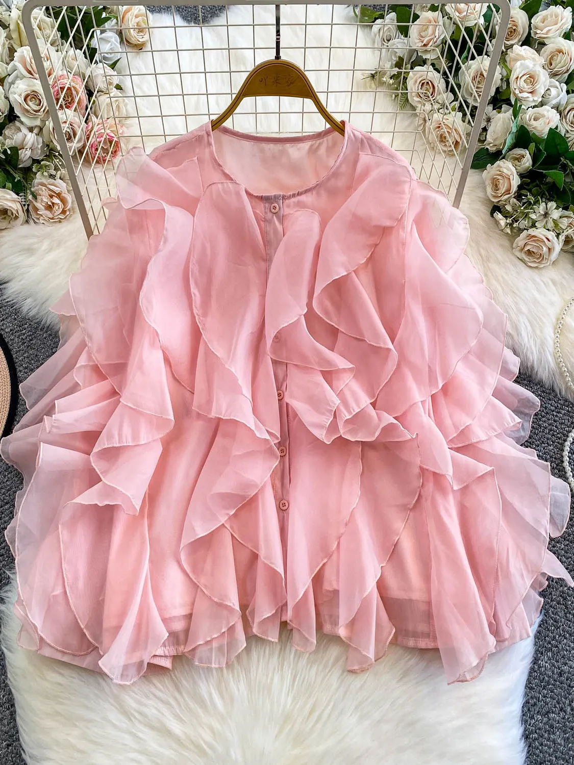 Gentle Summer Long Sve Donna irt Bellissimo pizzo a strati Rosa Anti-età Top Holiday Sle Faionable Abbigliamento casual