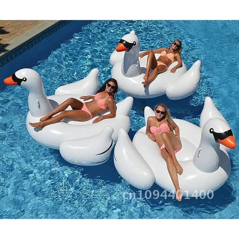 For Adult Pool 60 Inches Giant Inflatable Rose Gold Flamingo Swan Ride-on Summer Toys Swimming Pool Games Water Mattress Floats