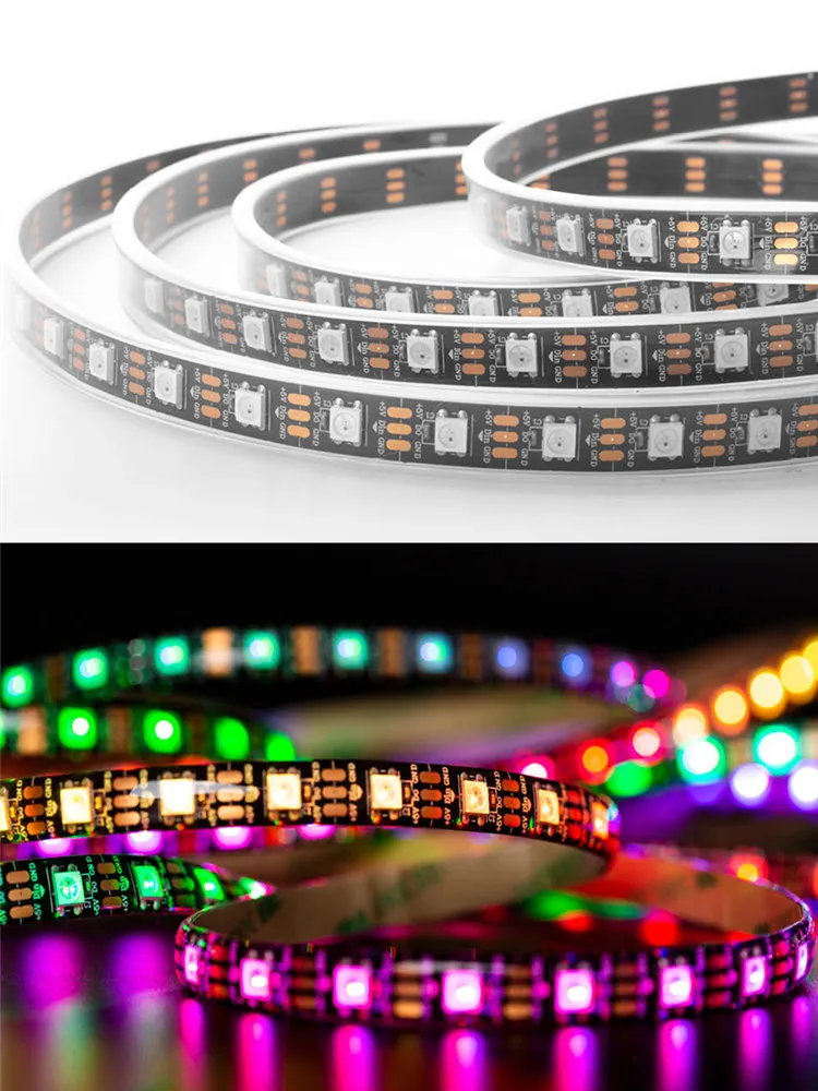 WS2812B LED-Streifen WS2812 ECO RGB Individuell Adressierbare Intelligente LED-Lichtstreifen Schwarze Weiße Leiterplatte IP30 60 LEDs 0,3W/LED DC5V
