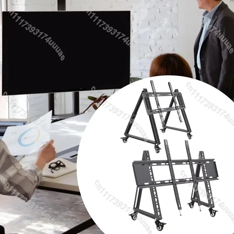 Low Profile Mobile TV Stand with Wheels Adjustable Metal Floor Monitor Cart Space Saving Rolling Display Bracket for