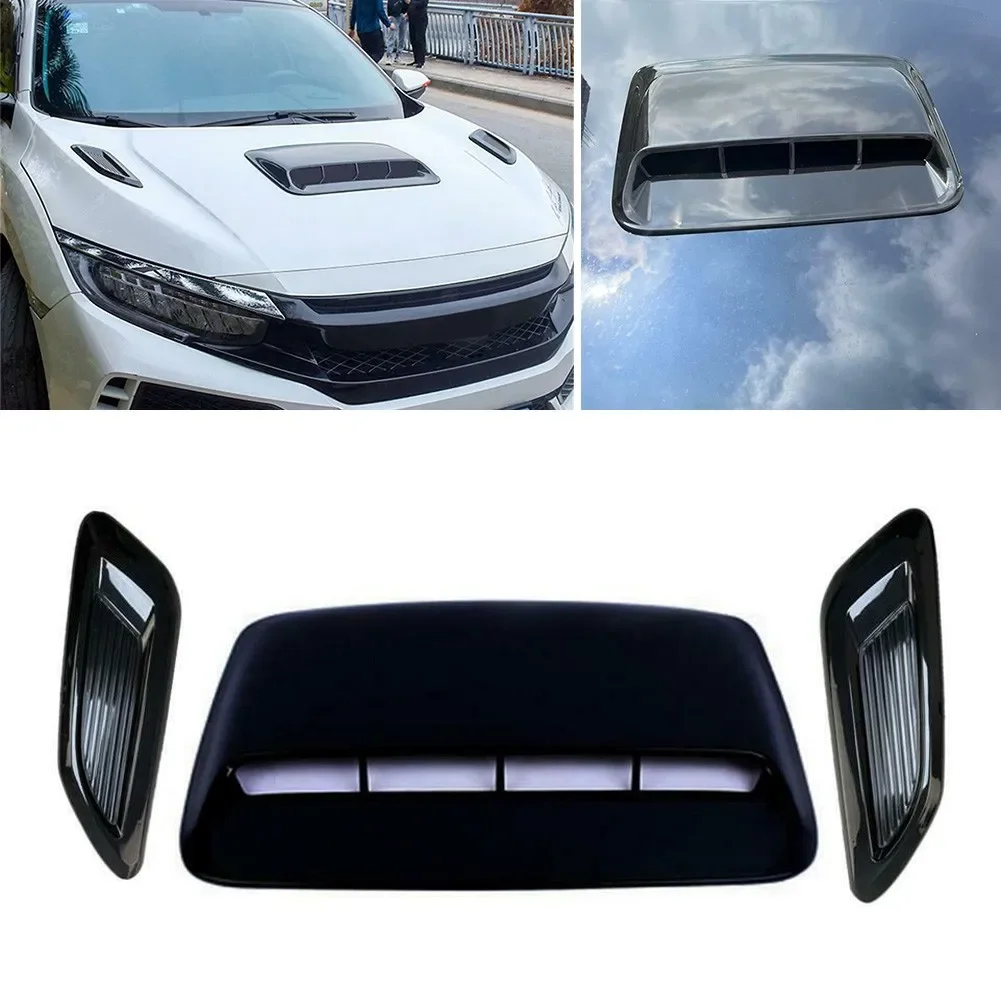 

3pcs Glossy Black Car Center&Side Air Flow Intake Hood Scoop Vent Bonnet Decorative Cover Fit For All Automobiles Exterior Parts