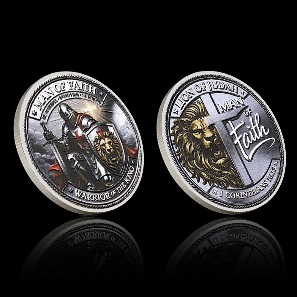 Warrior of Faith Challenge Coins Set Knight Lion Cross Metal Commemorative Gift Medieval Coins