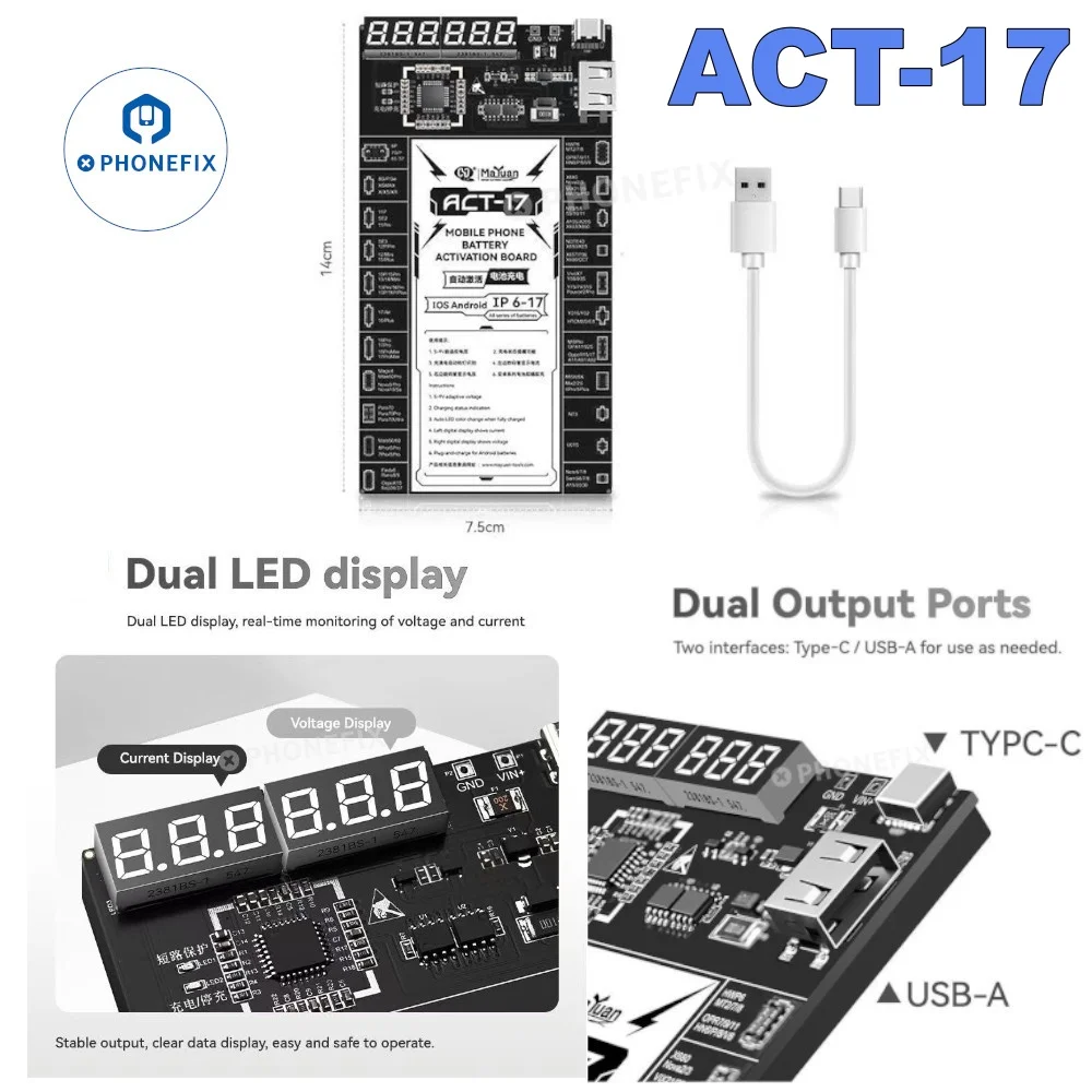 

Плата для активации аккумуляторов MaYuan ACT-17 для iPhone 6-17PM, Huawei, Samsung, Xiaomi, OPPO, Vivo, Android. Набор инструментов для активации аккумуляторов.