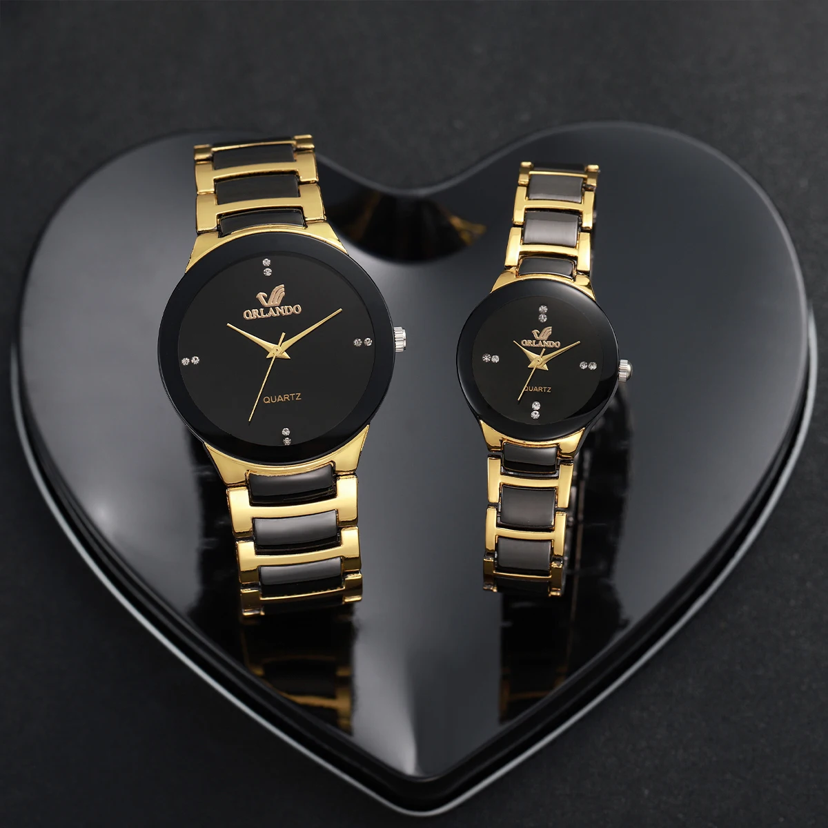 4PCS/Set Couple\'s Watches Fashion Rhinestone Women Quartz Watch Stainless Steel Band Men Wristwatches Bracelets Set