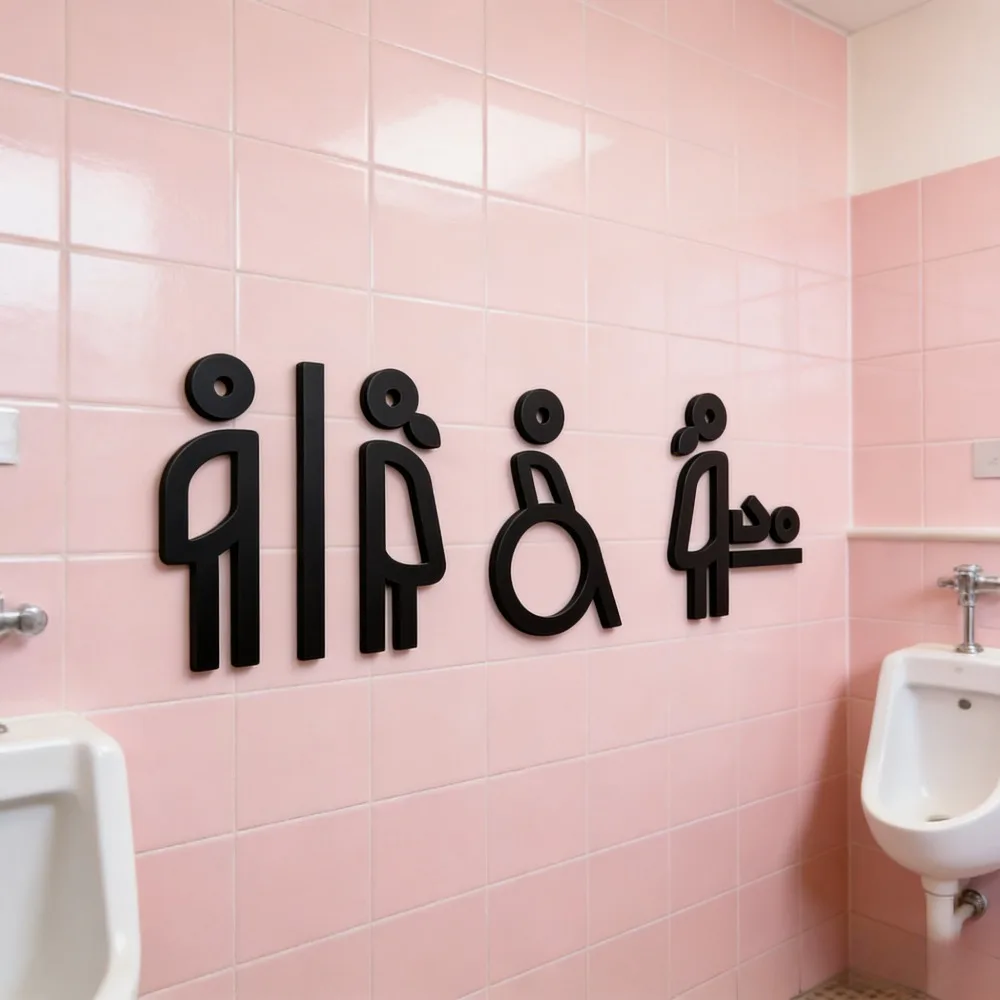 3D Acrylic Bathroom Sign Self-Adhesive Male Female Disabled Baby Change Wall Plaque Sticker Modern Decor for Office Shop Hotel