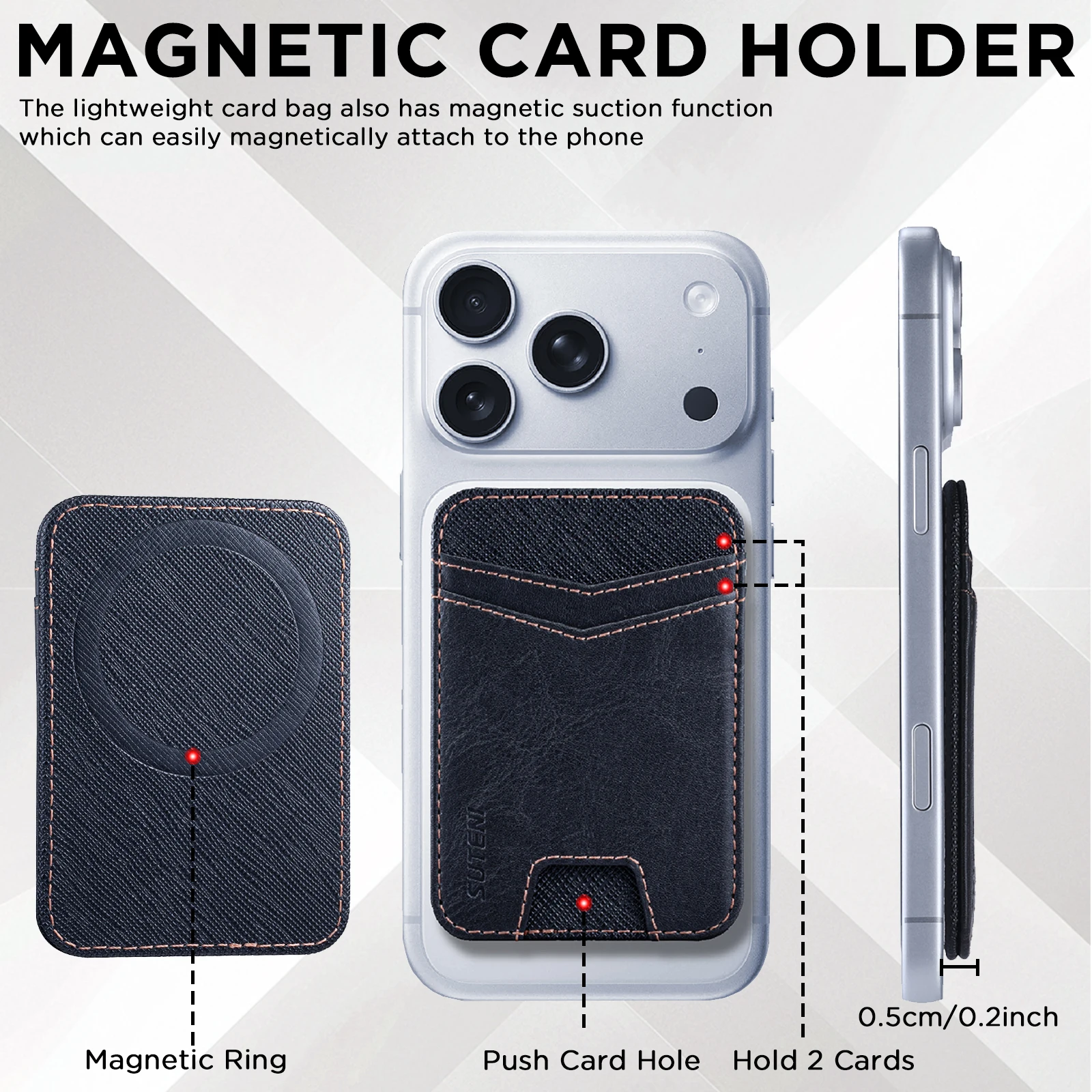 SUTENI Mobile Phone Magnet Pocket Lightweight Card Holder Storage Push Card Hole RFID Anti-skimming Faux Leather Bag Wallet view 4