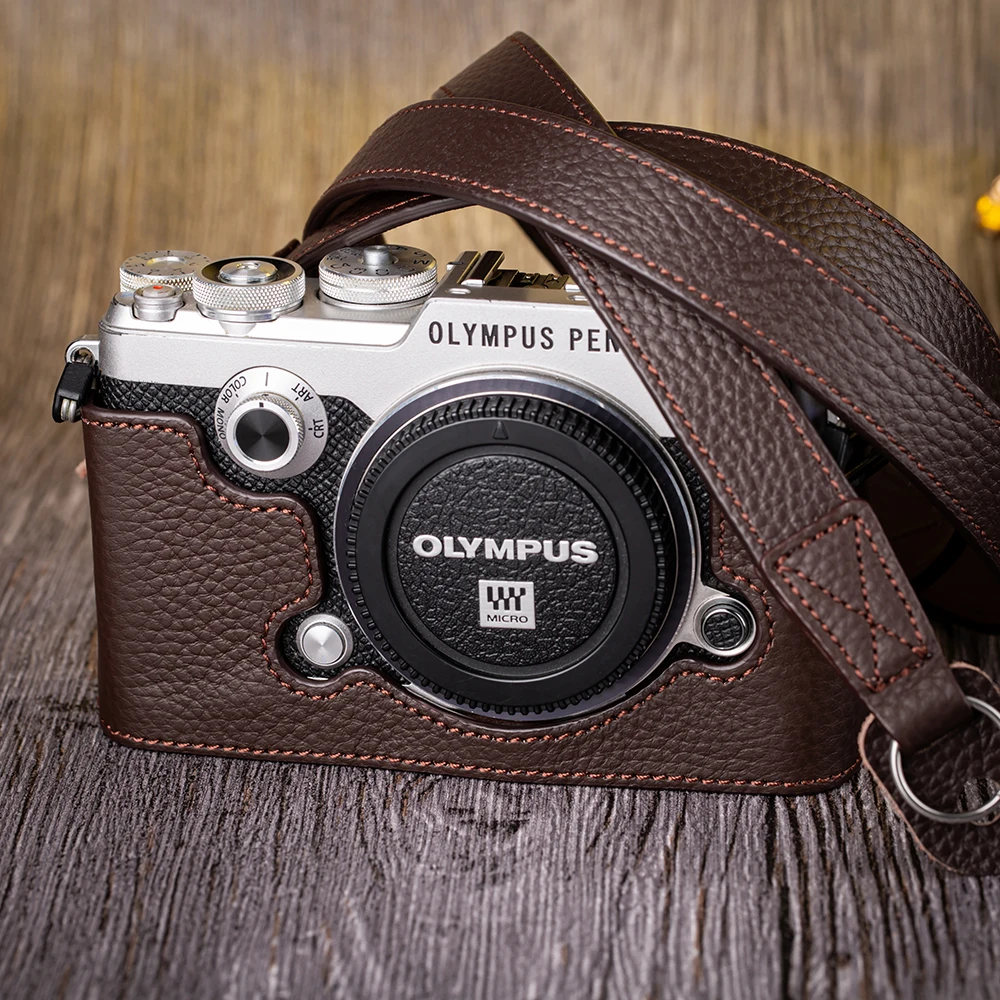 Pokrowiec F do etui OLYMPUS PEN-F Etui ochronne Skórzana torba na aparat Półetui z prawdziwej skóry Akcesoria fotograficzne