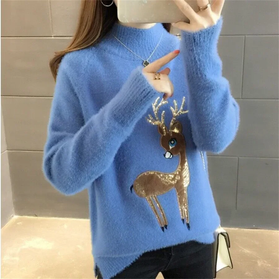 Knitted Turtleneck Women Autumn Winter 2024 New Korean Sweater Female Long Sleeve Jumper Yellow pink Pullover Sweaters Tops